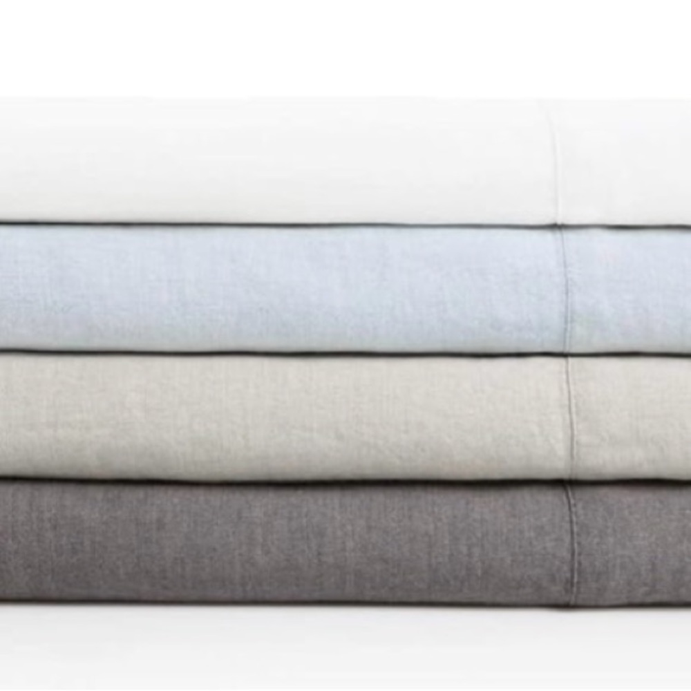 MALOUF Soft, Light French Linen Sheet Set with Vintage Wash-Queen, Blue